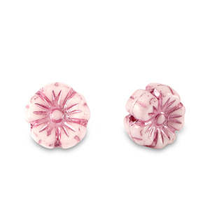 Czech Beads Flower 7mm Magenta Pink Metallic-White