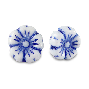 Czech Beads Flower 9mm Strong Blue-White