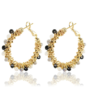 Stainless steel earrings facet Black-White-gold