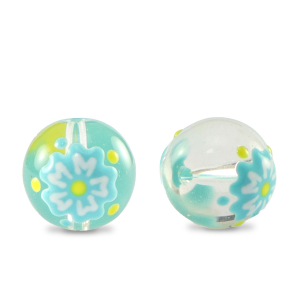 Hand-painted glass beads flower Transparent-Blue Yellow