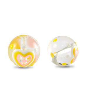 Hand-painted glass beads heart Transparent-Yellow White
