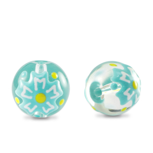 Hand-painted glass beads flower Transparent-Blue Yellow