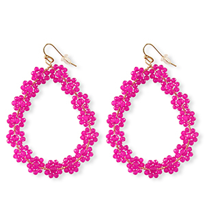 Top Faceted earrings drop Gold-Neon Pink