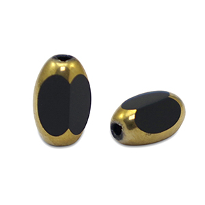 Oval glass beads Black-Gold