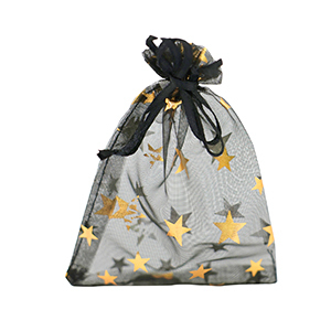 Jewellery Organza Bag 9x12cm star Black-Gold