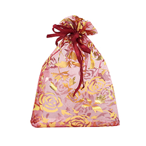 Jewellery Organza Bag 9x12cm rose Cherry Pink-Gold