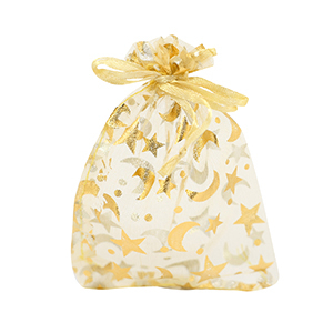 Jewellery Organza Bag 9x12cm moon and star Golden Yellow-Gold