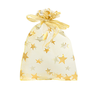 Jewellery Organza Bag 9x12cm star Golden Yellow-Gold