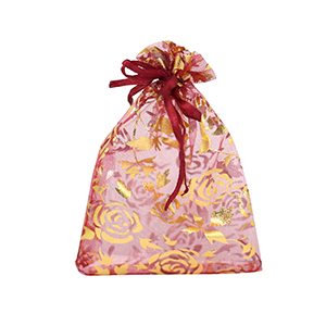 Jewellery Organza Bag 7x9cm rose Cherry Pink-Gold