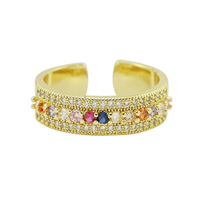 Brass TQ metal ring cubic zirconia Gold-Multicolour