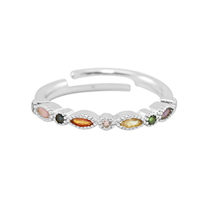 Brass TQ metal ring cubic zirconia Silver-Multicolour