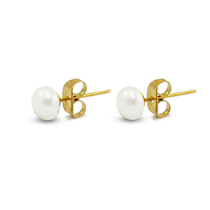 Stainless steel earrings / earpins pearl 6mm Gold-Pearl White