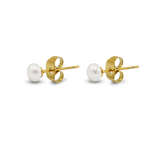 Stainless steel earrings / earpins pearl 5mm Gold-Pearl White