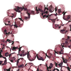 Top faceted beads 3x2mm disc Magenta Pink-Pearl Shine Coating
