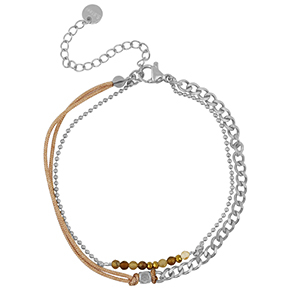 Stainless steel bracelets duo layer Silver-Brown