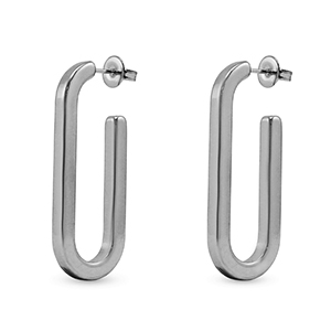 Stainless steel earrings / earpins oval Silver