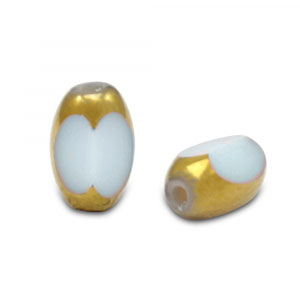 Oval glass beads Cream Grey-Gold