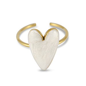 Stainless steel rings enamel heart Pearl White-Gold