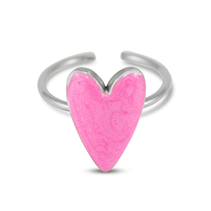 Stainless steel rings enamel heart Pearl Pink-Silver