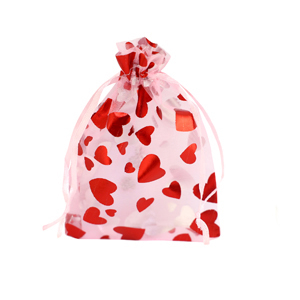 Jewellery Organza Bag 7x9cm heart Light pink-red