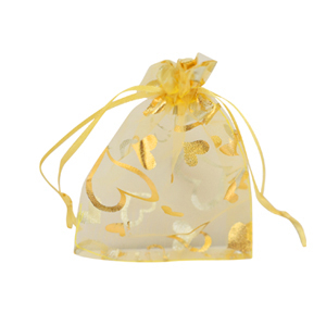 Jewellery Organza Bag 7x9cm heart Yellow-gold