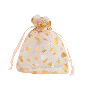 Jewellery Organza Bag 7x9cm heart Peach-gold