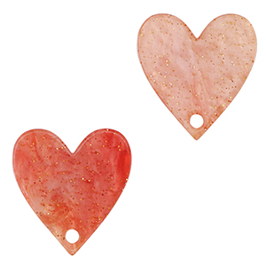 Resin pendants heart Coral Red