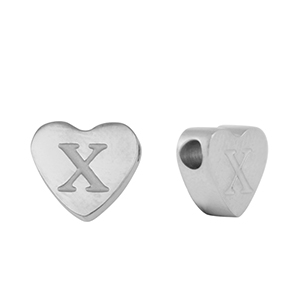 Stainless steel beads heart letter X Silver