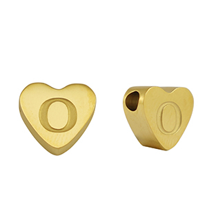 Stainless steel beads heart letter O Gold