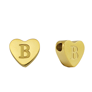 Stainless steel beads heart letter B Gold