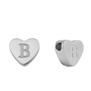 Stainless steel beads heart letter B Silver