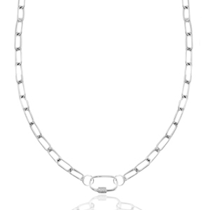 Stainless steel necklaces chain link oval lock Silver