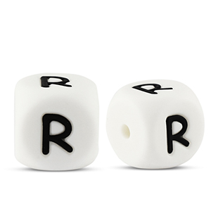 Letter beads silicone R White-black