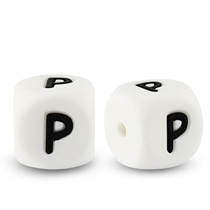 Letter beads silicone P White-black