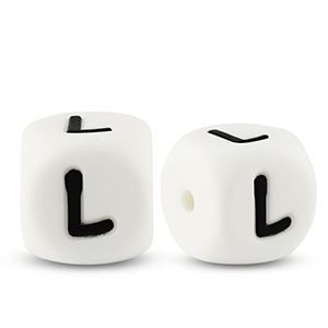 Letter beads silicone L White-black