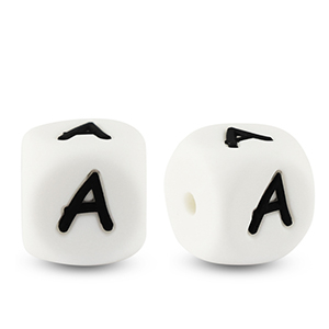 Letter beads silicone A White-black