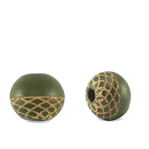 Wooden beads round 10mm pattern Olive green