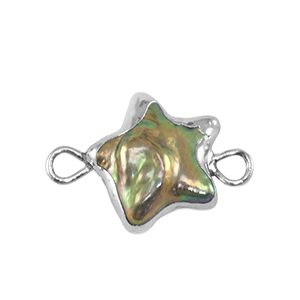 Freshwater pearls connector star Silver-Ocean Green
