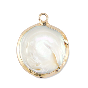 BQ Freshwater pearls charm round Gold-Natural White