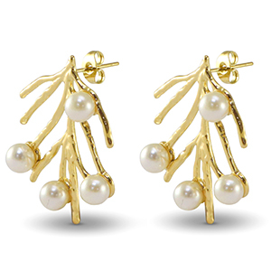 Stainless steel earrings / earpins seeweed imitation pearls Gold