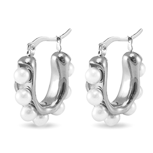 Stainless steel earrings / earpins imitation pearls Silver
