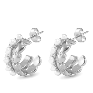 Stainless steel earrings / earpins heart imitation pearls Silver