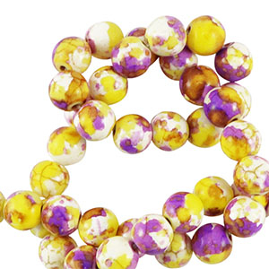 Beads Ceramic 6mm White-yellow purple