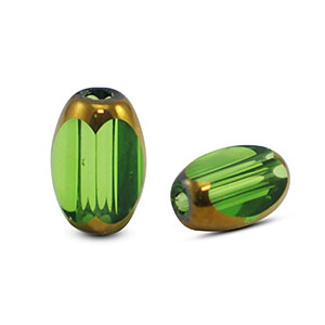 Oval glass beads Green Transparent-Gold