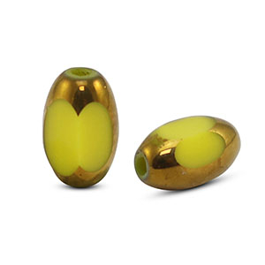 Oval glass beads Yellow-Gold