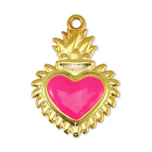 DQ European metal charms heart Fuchsia-Gold (nickel free)