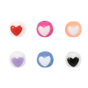 Acrylic beads round heart Multicolor