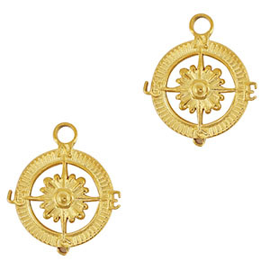Stainless steel charms compass with flower Gold