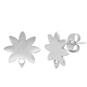 Stainless steel earrings/earpin flower with loop Silver