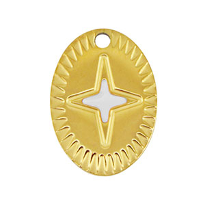 Stainless steel charms oval star Gold-White